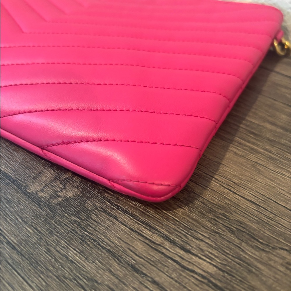 Saint Laurent YSL Pink Chevron Quilted Cassandre Clutch Wristlet Handbag - Picture 8 of 13